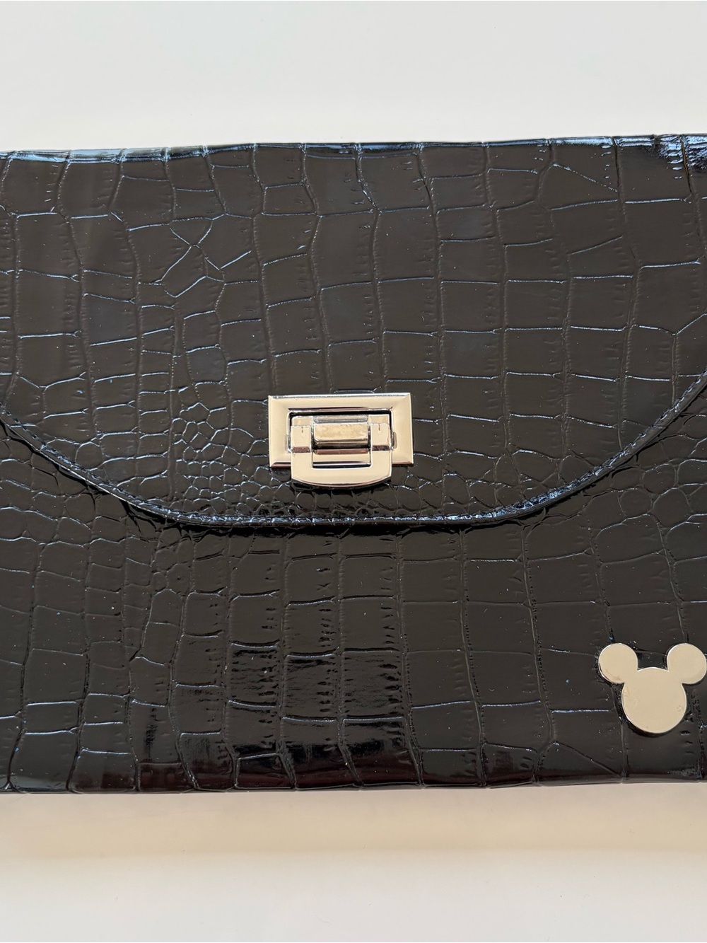 Disney Black Croc-Embossed Wristlet Clutch with Silver Mickey Accent